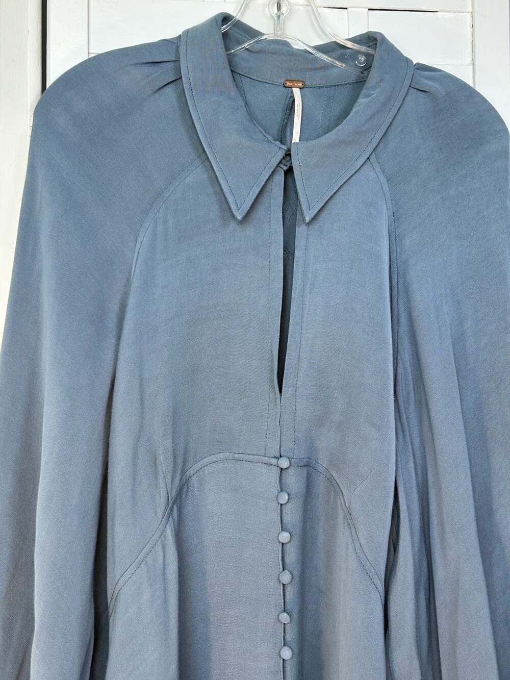 Free People In the Moment Midi Dress Pink and Slate Blue Long Sleeve Large